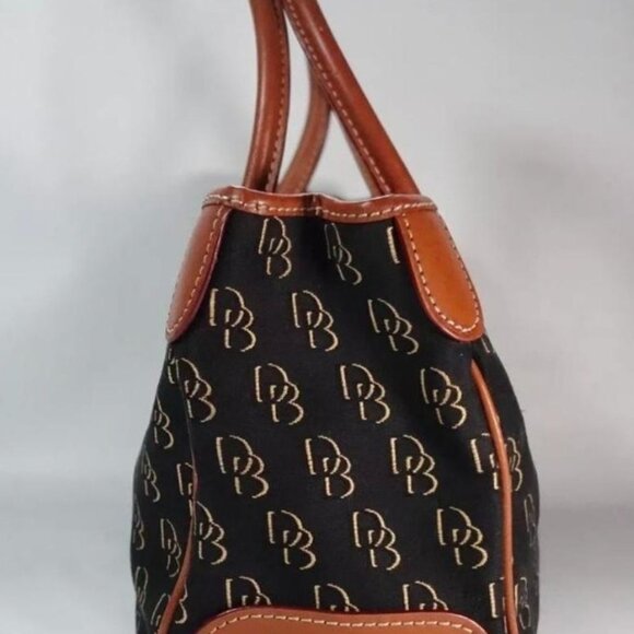 Dooney & Bourke PRE-LOVED Signature Logo DB Black Canvas & Brown Leather… - Picture 3 of 14